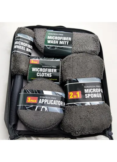 9PCS Microfiber Car Wash Kit Auto Detailing Washing Tools for Cleaning Windshield Hood Doors Windows - Grey 