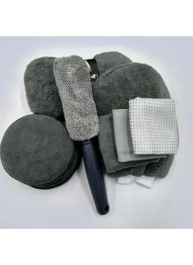 9PCS Microfiber Car Wash Kit Auto Detailing Washing Tools for Cleaning Windshield Hood Doors Windows - Grey 