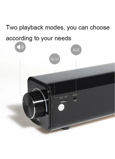 4500mAh Desktop Powerful Bluetooth Speaker Auto Sleep Smart Speaker With Two Playback Modes BT808 (L38 x W6 x H6)cm - Black