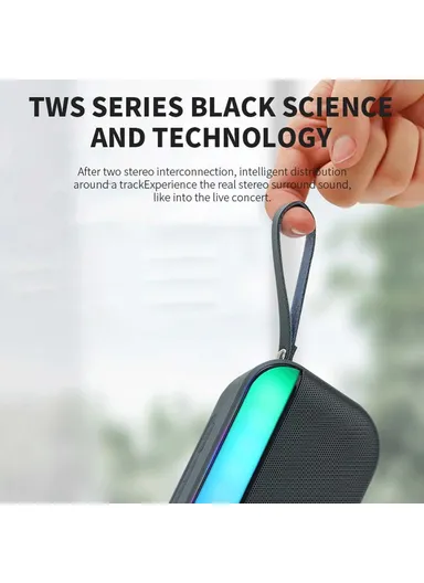 800mAh Bluetooth 5.0 TWS Wireless Speaker IPX7 Waterproof Portable Loudspeaker With Lanyard BS56 (L14.6 x W4 x H8.1)cm - Black