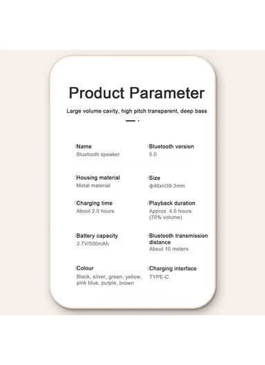 500mAh Bluetooth Speaker Outdoor Waterproof TWS Subwoofer Wireless Loudspeaker A127 (D4.6 x H3.93)cm - Silver