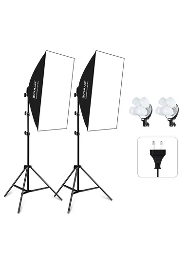 20W 2Pcs Softbox + 8x E27 LED Light Bulb + 2 x Tripod Stand Photography Kit Set PKT3134 50x70cm - EU Plug