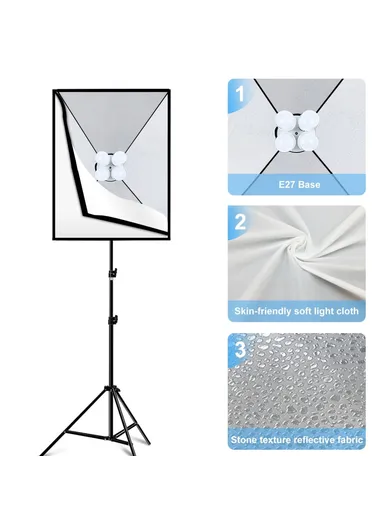 20W 2Pcs Softbox + 8x E27 LED Light Bulb + 2 x Tripod Stand Photography Kit Set PKT3134 50x70cm - EU Plug
