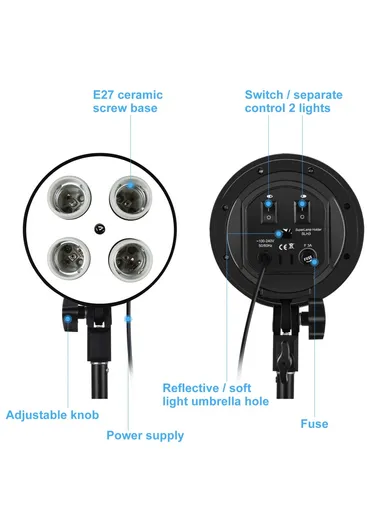 20W 2Pcs Softbox + 8x E27 LED Light Bulb + 2 x Tripod Stand Photography Kit Set PKT3134 50x70cm - EU Plug