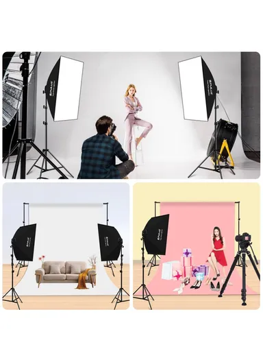 20W 2Pcs Softbox + 8x E27 LED Light Bulb + 2 x Tripod Stand Photography Kit Set PKT3134 50x70cm - EU Plug
