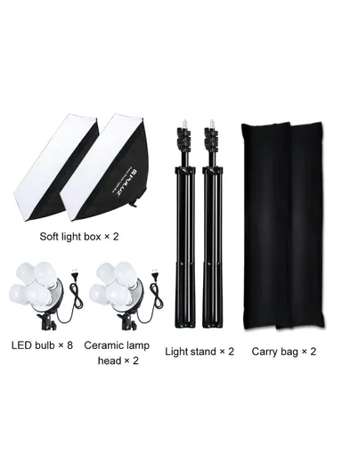 20W 2Pcs Softbox + 8x E27 LED Light Bulb + 2 x Tripod Stand Photography Kit Set PKT3134 50x70cm - EU Plug