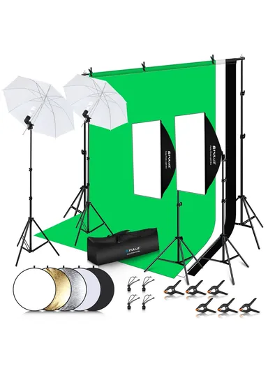 Photography Lighting Kit, Softbox, Reflector Board, Background Cloth &amp; Light Stand