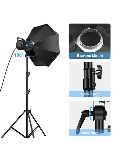 120W Photography Kit Set 3200K-5600K Video Light with Softbox Remote Control Light Holder PKT3108 - EU Plug