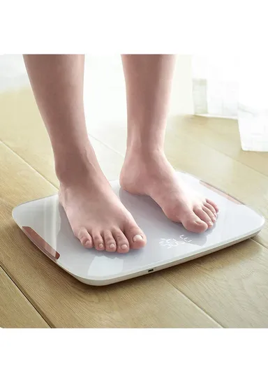 180kg Max Load Classic Tempered Glass Digital Scale with Mobile App, High-Precision &amp; Weight Tracking Digital Body Scale with Body Fat Analyser &amp; Fitness Body Composition Monitor SF-1912 (L26 x W32)cm - White