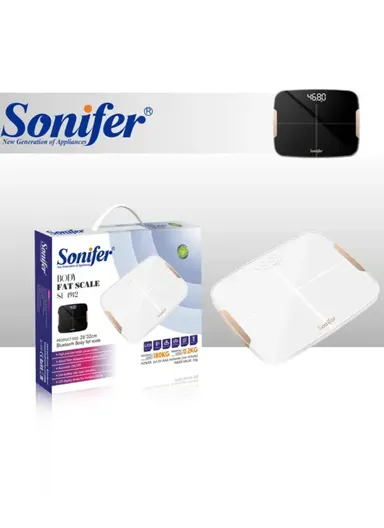 180kg Max Load Classic Tempered Glass Digital Scale with Mobile App, High-Precision &amp; Weight Tracking Digital Body Scale with Body Fat Analyser &amp; Fitness Body Composition Monitor SF-1912 (L26 x W32)cm - White