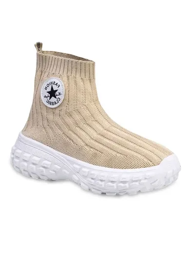 Modern Beige Mesh High-top Sneaker For Women ISW496-002