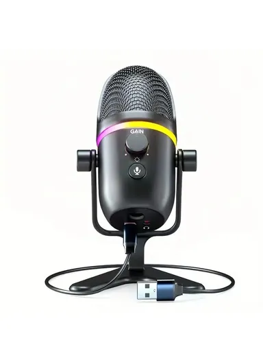 ABS &amp; Metal RGB USB Microphone For Computer Cardioid Condenser PC With Its Own Iron Stand &amp; Pop Filter For Streaming, Podcast &amp; Vocal Recording