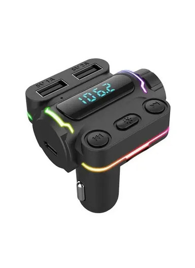 20W ABS Bluetooth FM Transmitter Hands-free Call Car MP3 Player Dual USB + Type-C Car Charger (L5.5 x W5 x H8)cm