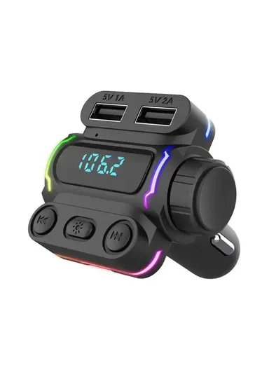 20W ABS Bluetooth FM Transmitter Hands-free Call Car MP3 Player Dual USB + Type-C Car Charger (L5.5 x W5 x H8)cm