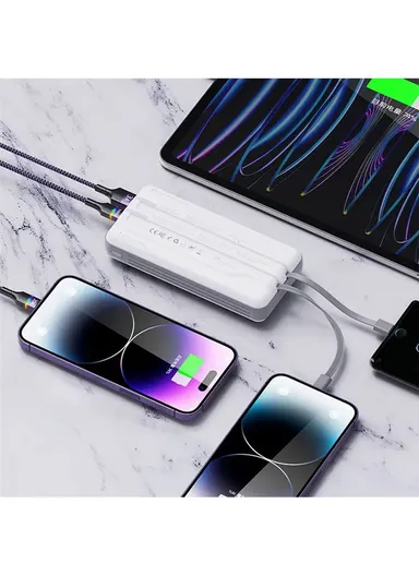 20000mAh Portable Power Bank Phone Charger External Battery with Built-in Type-C &amp; Lightning Cable CPBL-10- Black