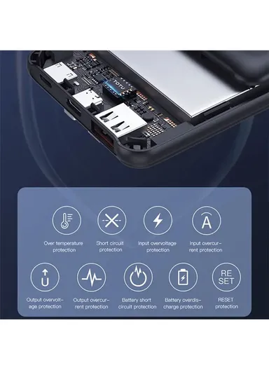 20000mAh Portable Power Bank Phone Charger External Battery with Built-in Type-C &amp; Lightning Cable CPBL-10- Black