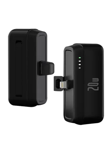 5000mAh 20W Portable Lightning Connector Power Bank, PD Mini Pocket Fast Charger, Emergency Phone Battery Pack T160 (L8.1 x W3.5)cm - Black / Lightning Connector