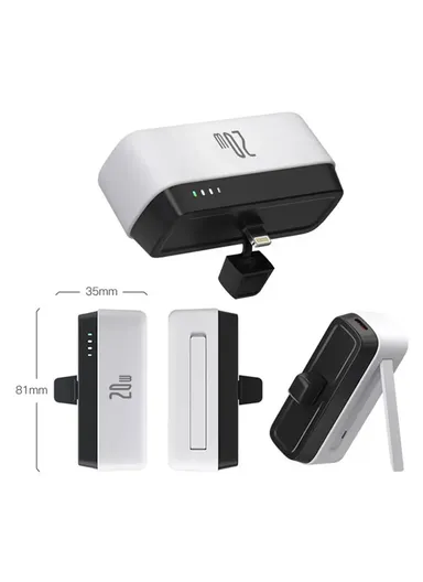 5000mAh 20W Portable Lightning Connector Power Bank, PD Mini Pocket Fast Charger, Emergency Phone Battery Pack T160 (L8.1 x W3.5)cm - Black / Lightning Connector