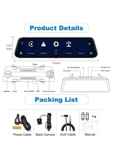 Wireless Car Player 9" Touch Screen Dual Camera Car Radio With Hands-Free / Mirror Link / Maps Navigation P902S (L7.8 x W30.5)cm