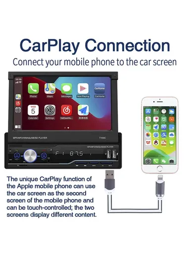60W Car Stereo Radio 7'' HD Manually Retractable Screen Car MP5 Player Support Bluetooth FM Radio Mirror Link T100C (L18.8 x W5.8 x D16.5)cm