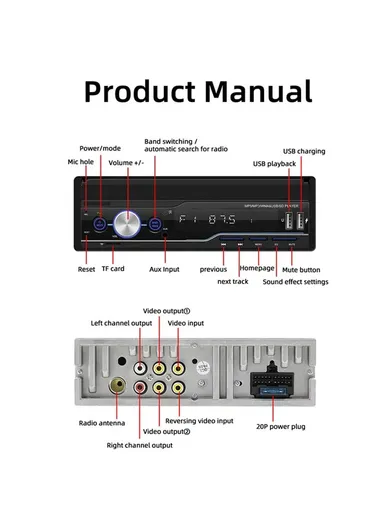 60W Car Stereo Radio 7'' HD Manually Retractable Screen Car MP5 Player Support Bluetooth FM Radio Mirror Link T100C (L18.8 x W5.8 x D16.5)cm
