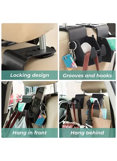 2 in 1 Car Seat Back Hanger Hooks Storage Box Organizer Mobile Phone Purse Hanging Holder LT-889