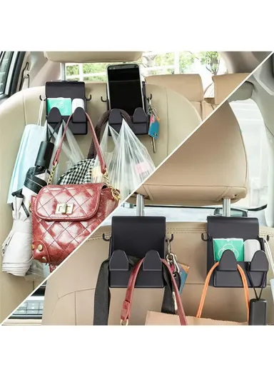 2 in 1 Car Seat Back Hanger Hooks Storage Box Organizer Mobile Phone Purse Hanging Holder LT-889