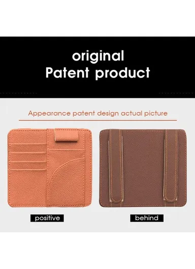 Car Sun Visor Storage Bag PU Leather Cards Bills Driver License Holder Bag (L16.3 x W14.5)cm - Black