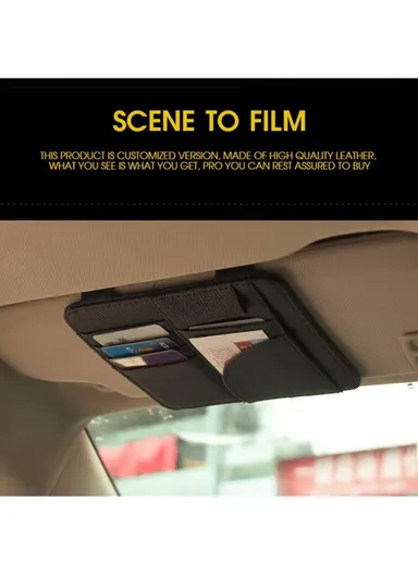 Car Sun Visor Storage Bag PU Leather Cards Bills Driver License Holder Bag (L16.3 x W14.5)cm - Black