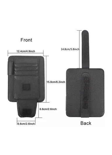 Car Sun Visor Storage Bag Litchi Texture PU Leather Cards Bills Glasses Holder (L15.8 x W12.4)cm - Black