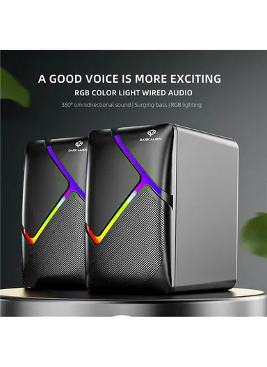 3W 1 Pair Mini USB Wired Desktop Subwoofer with RGB Light, HiFi Sound &amp; 360° Surround Sound for Laptops &amp; PCs S-510 (H10 x W6.7 x D7)cm