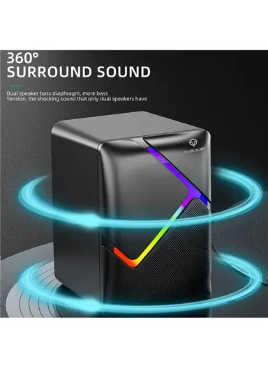 3W 1 Pair Mini USB Wired Desktop Subwoofer with RGB Light, HiFi Sound &amp; 360° Surround Sound for Laptops &amp; PCs S-510 (H10 x W6.7 x D7)cm