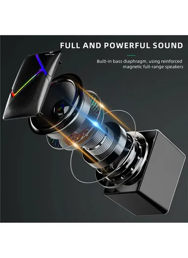 3W 1 Pair Mini USB Wired Desktop Subwoofer with RGB Light, HiFi Sound &amp; 360° Surround Sound for Laptops &amp; PCs S-510 (H10 x W6.7 x D7)cm
