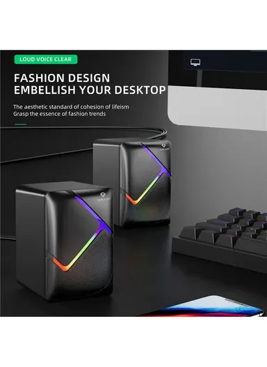 3W 1 Pair Mini USB Wired Desktop Subwoofer with RGB Light, HiFi Sound &amp; 360° Surround Sound for Laptops &amp; PCs S-510 (H10 x W6.7 x D7)cm