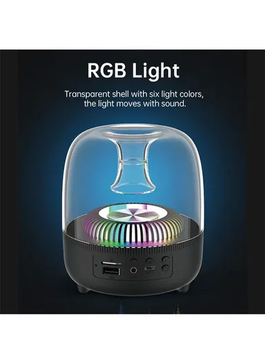 1500mAh Smart Series Crystal Bluetooth Speaker RGB Light HiFi Sound Wireless Music Subwoofer EM046 (D11.2 x H12.5)cm