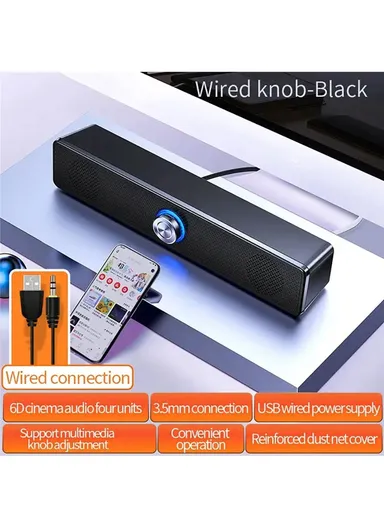 Dust-Proof Desktop USB Wired Speaker With Knob Control &amp; HiFi Music For Laptops &amp; Desktop PCs A36 (L7 x W31.6 x T5.6)cm