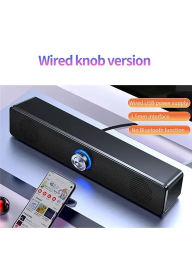 Dust-Proof Desktop USB Wired Speaker With Knob Control &amp; HiFi Music For Laptops &amp; Desktop PCs A36 (L7 x W31.6 x T5.6)cm