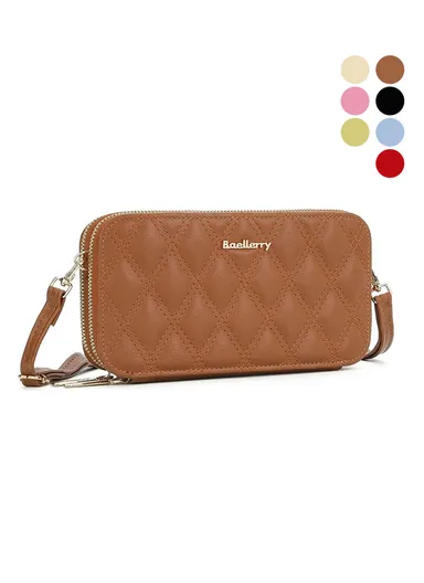 Rhombus Grid Stitching Crossbody Bag PU Leather Women's Daypack Shoulder Bag N0112 (L19 x W11 x T5)cm