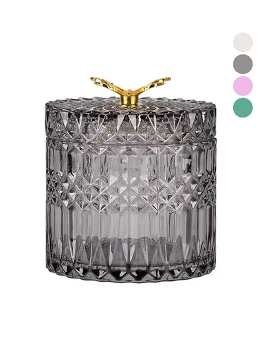 Nordic Golden Butterfly Glass Jar With Lid Bedroom Decor Jewelry Storage Jar Room Decoration Biscuits Sugar Jar (D12.3 x H10.7)cm