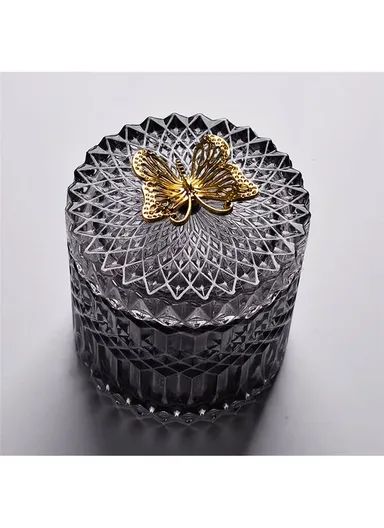 Nordic Golden Butterfly Glass Jar With Lid Bedroom Decor Jewelry Storage Jar Room Decoration Biscuits Sugar Jar (D12.3 x H10.7)cm