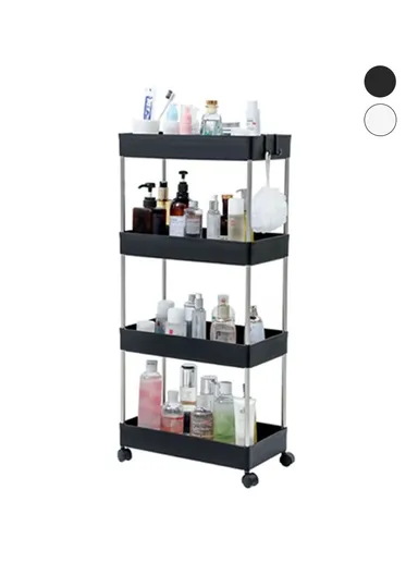 4 Tier Wide Type Trolley Cart Rolling Utility Cart Mobile Storage Shelving Organizer For Bathroom (L40 x W22 x H85)cm