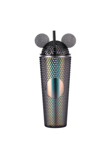 710ml Simple Studded Tumbler With Lid &amp; Straw Double Wall Iced Coffee Cups Lightweight Juice Cup BPA-Free 