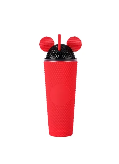 710ml Simple Studded Tumbler With Lid &amp; Straw Double Wall Iced Coffee Cups Lightweight Juice Cup BPA-Free 