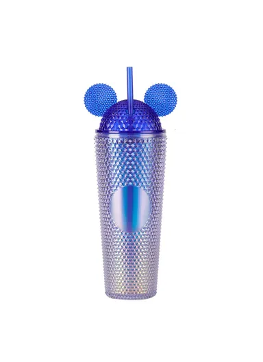 710ml Simple Studded Tumbler With Lid &amp; Straw Double Wall Iced Coffee Cups Lightweight Juice Cup BPA-Free 