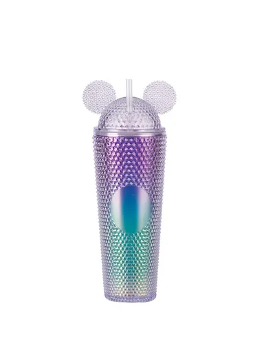 710ml Simple Studded Tumbler With Lid &amp; Straw Double Wall Iced Coffee Cups Lightweight Juice Cup BPA-Free 