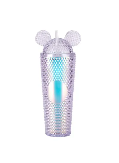 710ml Simple Studded Tumbler With Lid &amp; Straw Double Wall Iced Coffee Cups Lightweight Juice Cup BPA-Free 