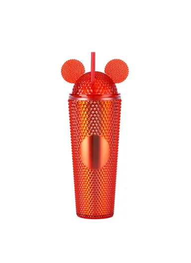 710ml Simple Studded Tumbler With Lid &amp; Straw Double Wall Iced Coffee Cups Lightweight Juice Cup BPA-Free 