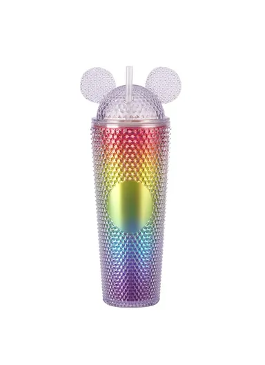 710ml Simple Studded Tumbler With Lid &amp; Straw Double Wall Iced Coffee Cups Lightweight Juice Cup BPA-Free 