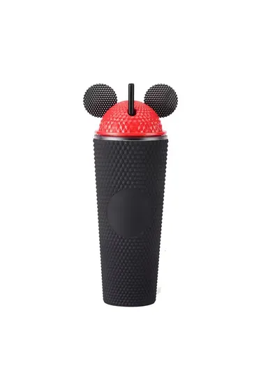 710ml Simple Studded Tumbler With Lid &amp; Straw Double Wall Iced Coffee Cups Lightweight Juice Cup BPA-Free 