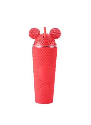 710ml Simple Studded Tumbler With Lid &amp; Straw Double Wall Iced Coffee Cups Lightweight Juice Cup BPA-Free 